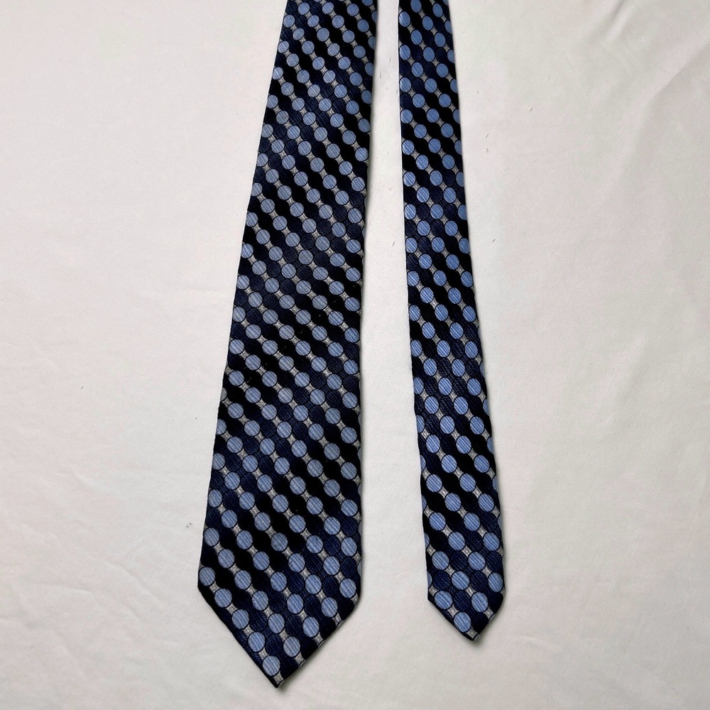 Dockers Mens Geometric Dot Silk Hand Made Necktie OS Navy Blue Silver Formal